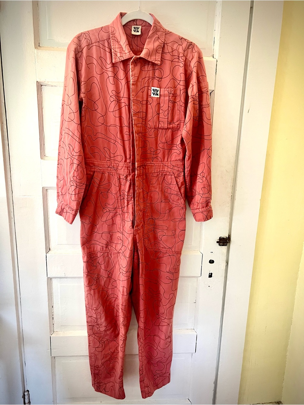 Lucy & Yak Longsleeve One-Piece Jumpsuit in Coral